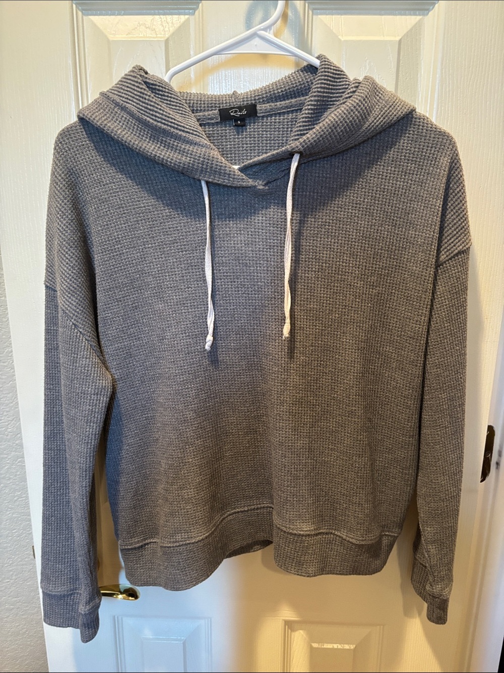 Rails Murray Waffle Knit Pullover Hoodie Heather Grey Thermal Size Small
